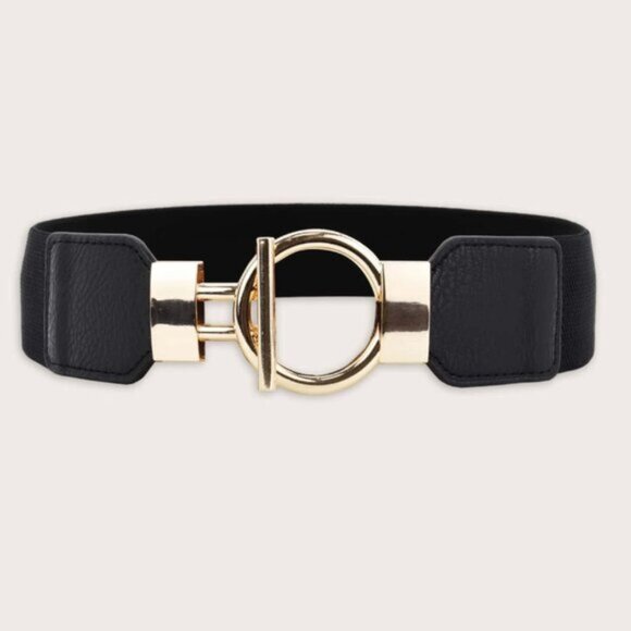 Black Ring Metal Buckle Elastic Belt - Picture 1 of 5